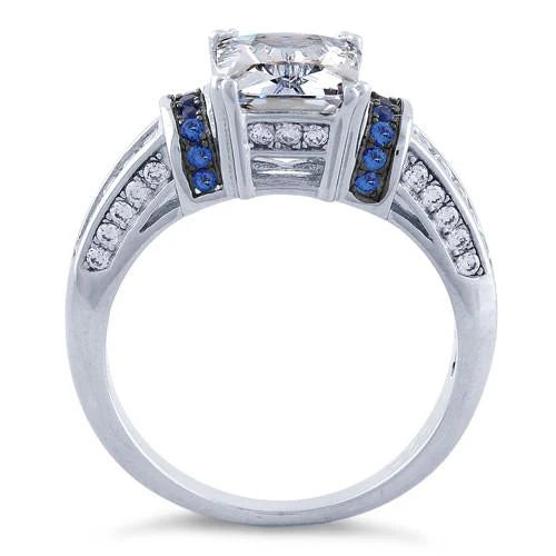 Sterling Silver Emerald-Cut Blue CZ Ring