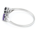 Sterling Silver Double Heart Dark Violet Blue & Black CZ Ring