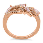 Sterling Silver Rose Gold-Plated Vine Leaves Pink CZ Ring