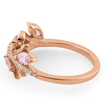 Sterling Silver Rose Gold-Plated Vine Leaves Pink CZ Ring