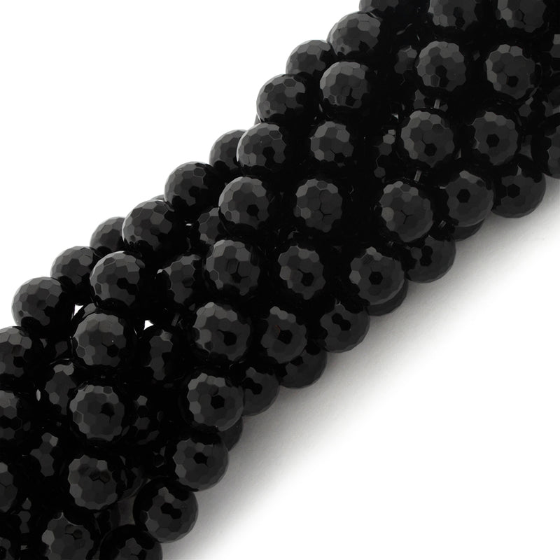10mm Faceted Round Black Onyx Gem Stone Beads