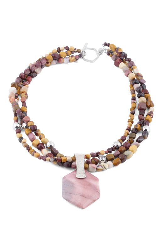 18" Sterling Silver and Mookaite Beads Necklace