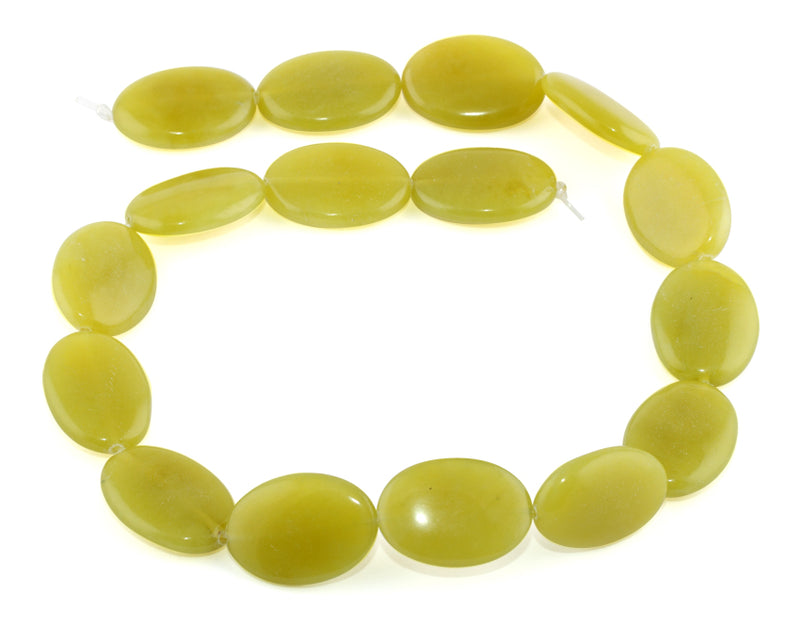 25x18MM Olive Jade Puffy Oval Gemstone Beads