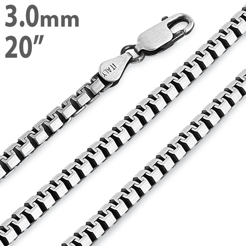 Gun Metal  20" Zipper Box Chain Necklace 3.0mm