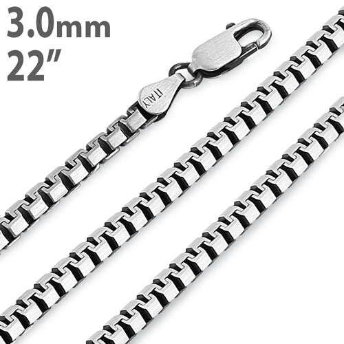 Gun Metal  22" Zipper Box Chain Necklace 3.0mm