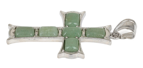 34x52mm Cushion Green Aventurine Inlay Frame Cross Pendant