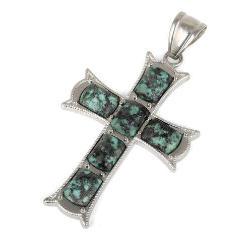 34x52mm Cushion Rectangle African Turquoise Inlay Frame Cross Pendant