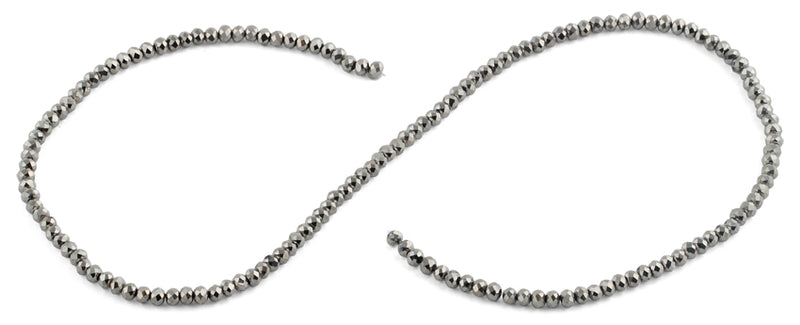 3mm Silver Faceted Rondelle Glass Beads