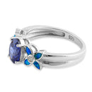 Sterling Silver Tanzanite Center Stone Flower Blue Lab Opal Ring