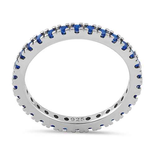 Sterling Silver Blue Sapphire Eternity CZ Ring