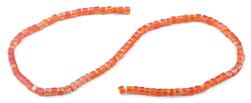 4x4mm Orange Square Faceted Crystal Beads