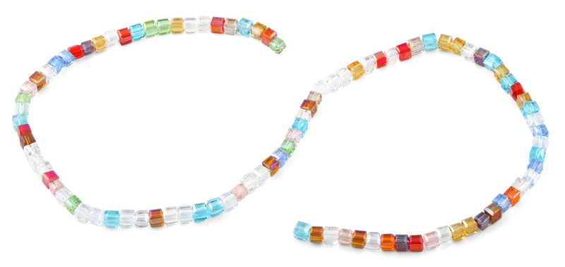 4x4mm Rainbow Square Faceted Crystal Beads