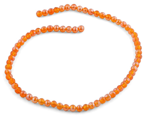 6mm Orange Round Faceted Crystal Beads