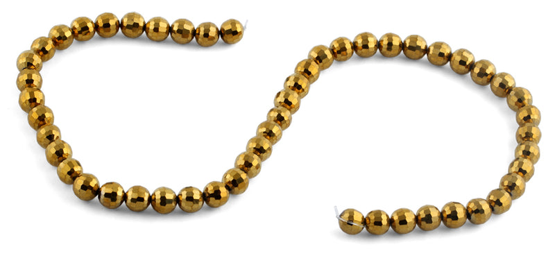 8mm Gold Faceted Round Crystal Beads
