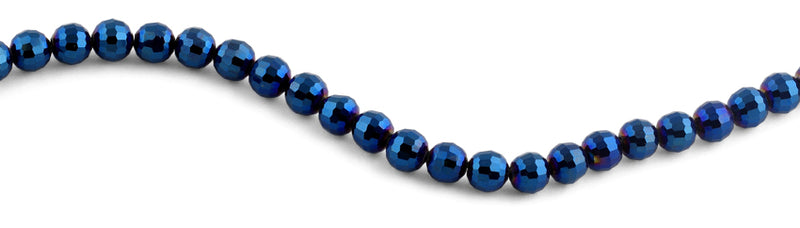 8mm Metal Blue Faceted Round Crystal Beads