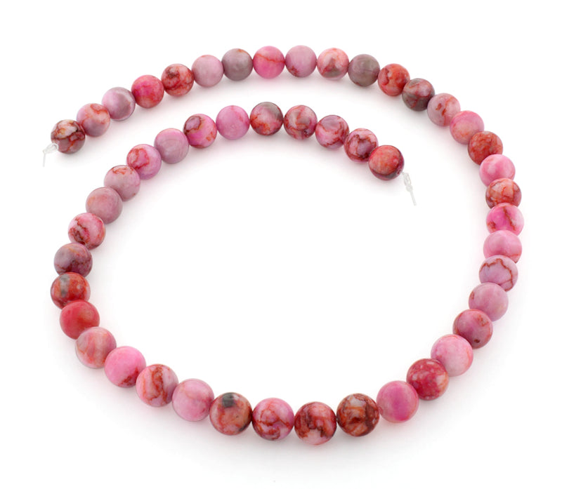 8mm Plain Round Pink Matrix Gem Stone Beads