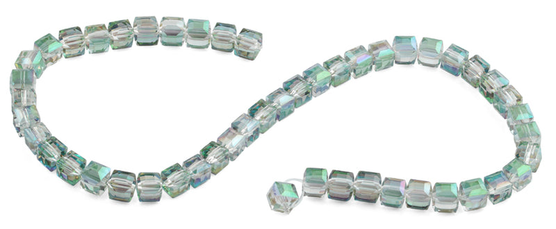 8x8mm Clear Green Square Faceted Crystal Beads