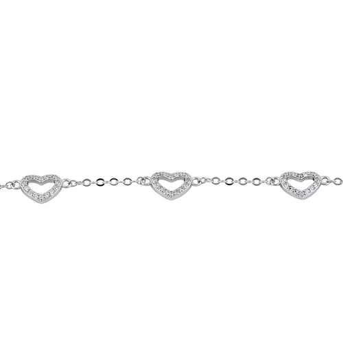 Sterling Silver Clear CZ Heart Charm Bracelet