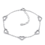 Sterling Silver Clear CZ Heart Charm Bracelet