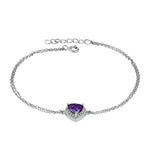 Sterling Silver Amethyst and Clear CZ Heart Halo Bracelet