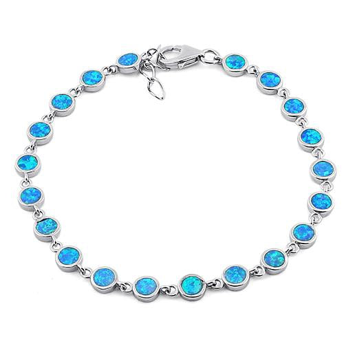 Sterling Silver Round Blue Lab Opal Bracelet