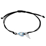 Sterling Silver Winged Blue Lab Opal Open Heart Adjustable Silk Bracelet
