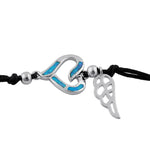 Sterling Silver Winged Blue Lab Opal Open Heart Adjustable Silk Bracelet