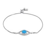 Sterling Silver Clear CZ and Blue Opal Evil Eye Box Bracelet