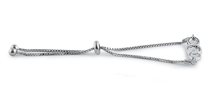 Sterling Silver Adjustable Triple Oval White Lab Opal & Clear CZ Box Chain Bracelet