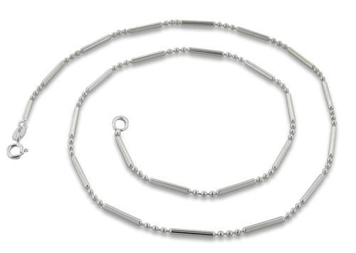 Sterling Silver Bar & 3 Beads Chain Necklace - 1.2mm