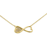 Solid 14K Yellow Gold Double Heart Diamond Necklace