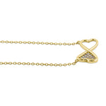 Solid 14K Yellow Gold Double Heart Diamond Necklace
