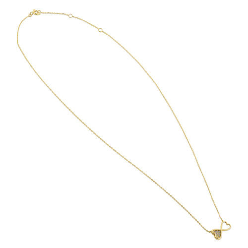 Solid 14K Yellow Gold Double Heart Diamond Necklace