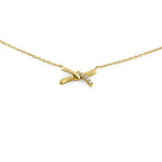 Solid 14K Yellow Gold X Shaped Knot Diamond Necklace