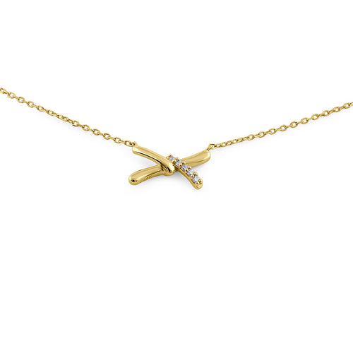 Solid 14K Yellow Gold X Shaped Knot Diamond Necklace