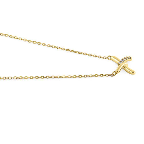 Solid 14K Yellow Gold X Shaped Knot Diamond Necklace