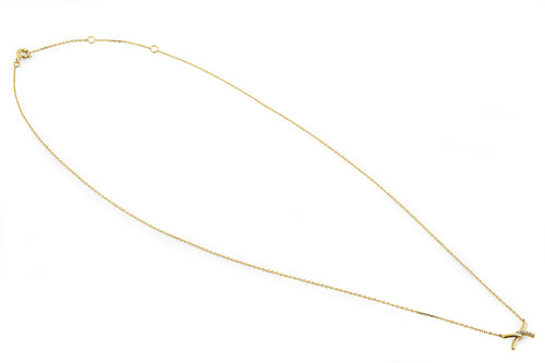 Solid 14K Yellow Gold X Shaped Knot Diamond Necklace