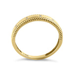 Solid 14K Yellow Gold Edged Double Rope Diamond Ring