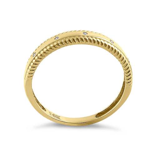 Solid 14K Yellow Gold Edged Double Rope Diamond Ring