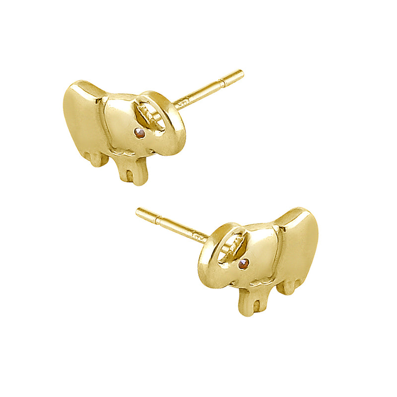 Solid 14K Yellow Gold Elephant Diamond Earrings