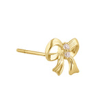 Solid 14K Gold Ribbon Bow Diamond Earrings