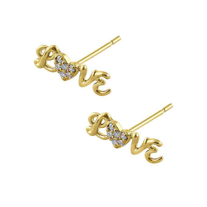 Solid 14K Yellow Gold Love Diamond Earrings