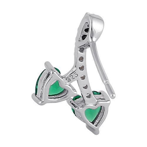 Sterling Silver Cherry Hearts Emerald CZ Earrings