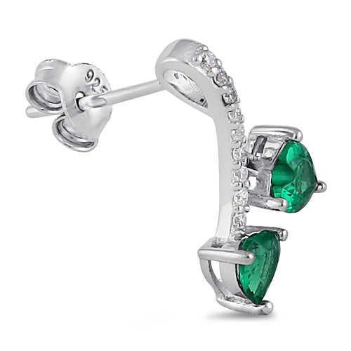 Sterling Silver Cherry Hearts Emerald CZ Earrings