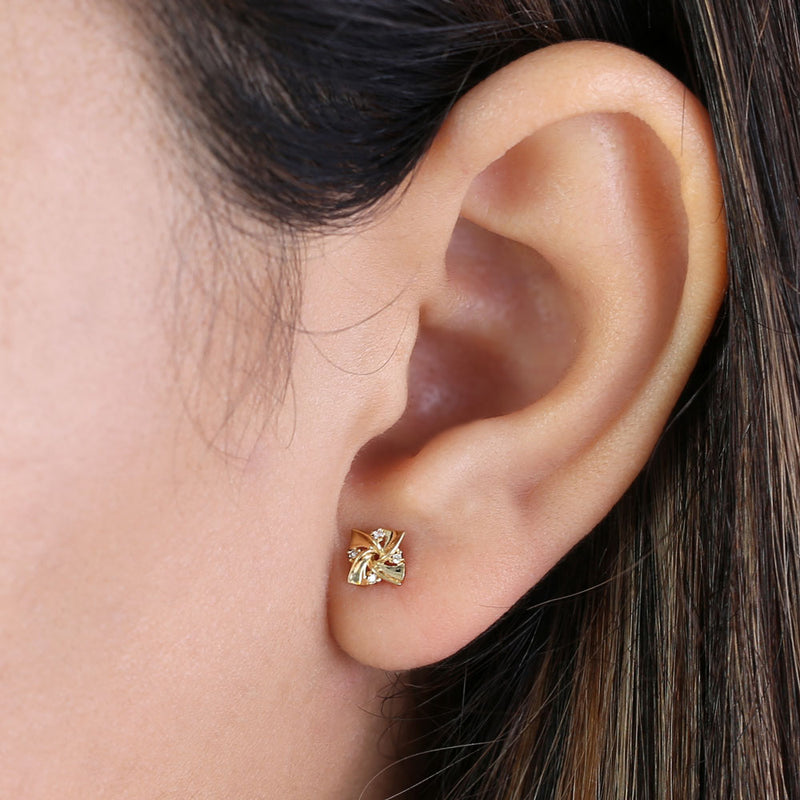 Solid 14K Yellow Gold Pinwheel Diamond Earrings