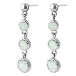 Sterling Silver White Lab Opal Round Dangle Earrings