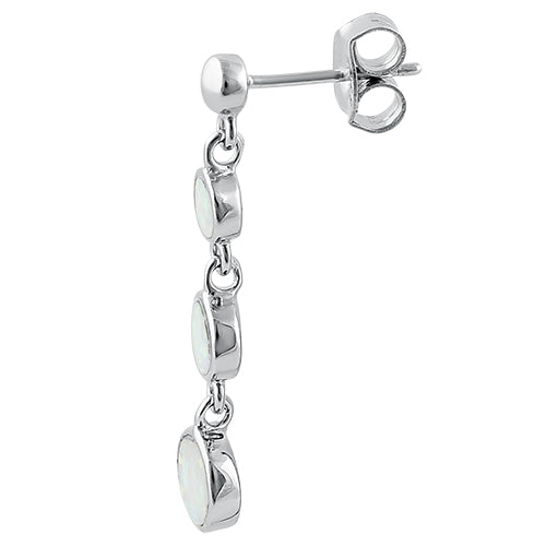 Sterling Silver White Lab Opal Round Dangle Earrings