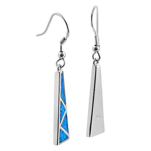 Sterling Silver Blue Lab Opal Pattern Hook Earrings