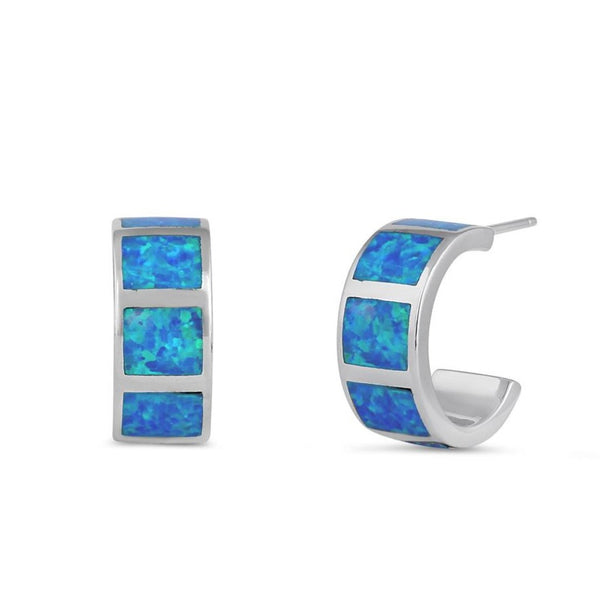 Sterling Silver Blue Lab Opal Hoop Earrings