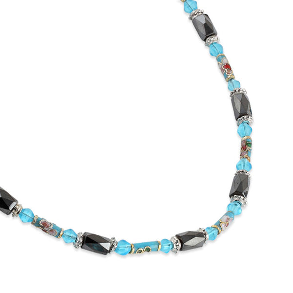 32" Magnetic Hematite Blue Crystal & Cloisonne Wrap Bracelet/Necklace